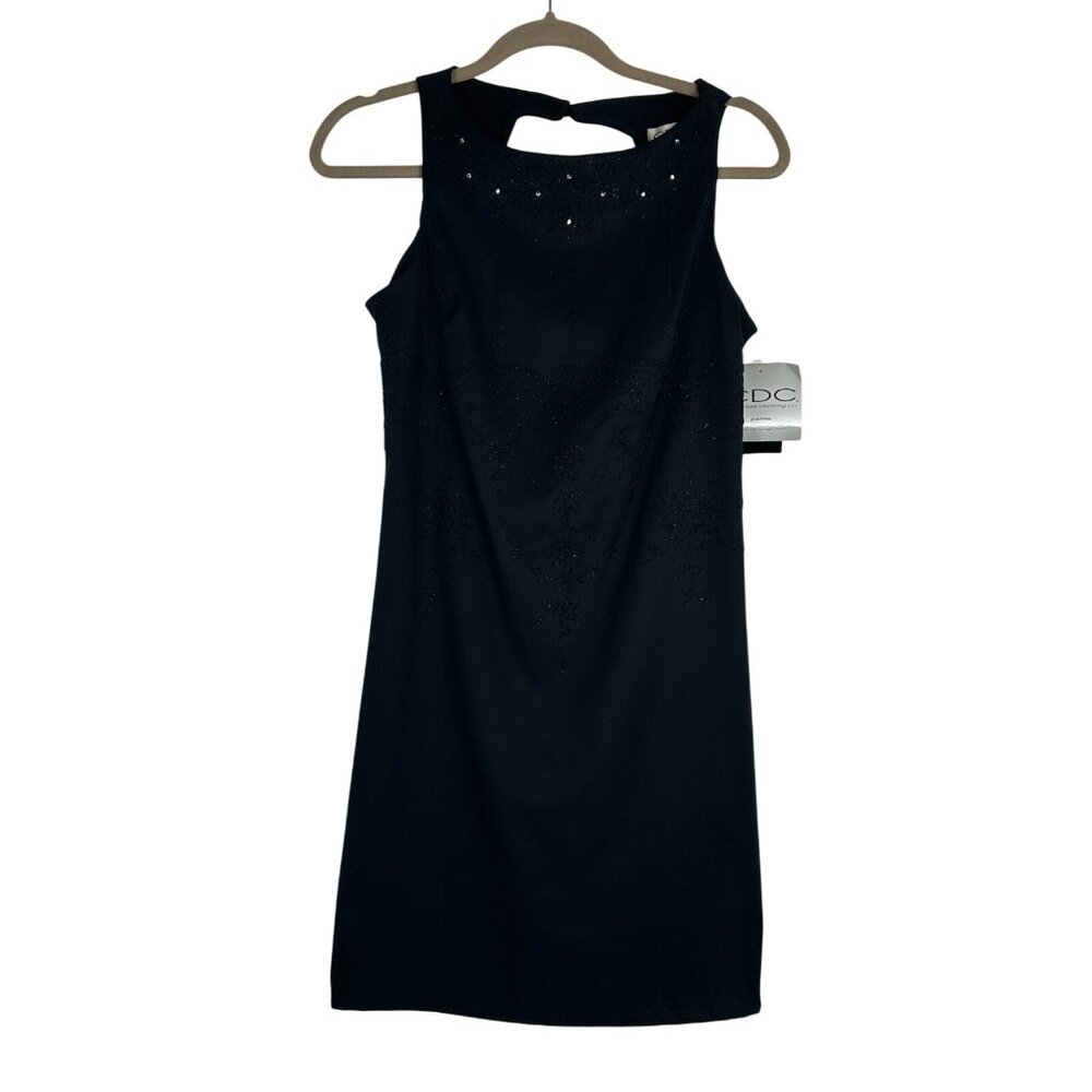 CDC Women's Black Sleeveless beaded Evening dress sz 8P gorgeous w/Silver beads